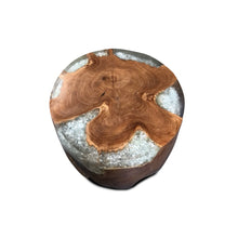 Teak Root & Cracked Resin Round Stool- Silver Grey