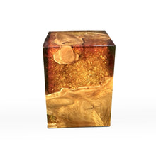 Fire Within Cracked Resin & Teak Stool- Red Gold & Brown