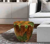 Emerald Green Cracked Resin Teak  Round Stool