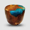 Teak Root & Cracked Resin Round Stools - Sea Blue