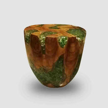 Emerald Green Cracked Resin Teak  Round Stool