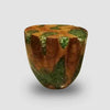 Emerald Green Cracked Resin Teak  Round Stool