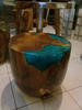 Teak Root & Cracked Resin Round Stools - Sea Blue
