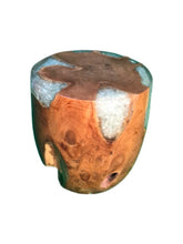 Teak Root & Cracked Resin Round Stool- Silver Grey