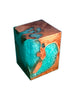 Sea Blue Cracked Resin & Teak Stool