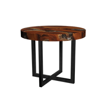 Round Teak & Resin Infused Accent Side Table Brown/Ochre/White by Aire