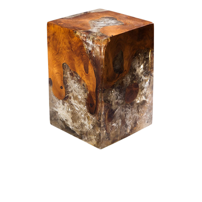 Resin Inlaid Teak Wood Square Block Stool-2 Sizes