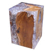 Resin Inlaid Teak Wood Square Block Stool-2 Sizes