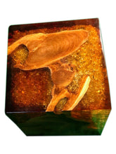 Fire Within Cracked Resin & Teak Stool- Red Gold & Brown