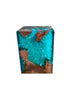Sea Blue Cracked Resin & Teak Stool