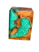 Sea Blue Cracked Resin & Teak Stool
