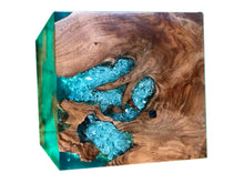 Sea Blue Cracked Resin & Teak Stool