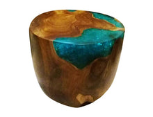 Teak Root & Cracked Resin Round Stools - Sea Blue