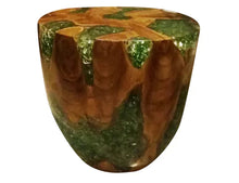 Emerald Green Cracked Resin Teak  Round Stool