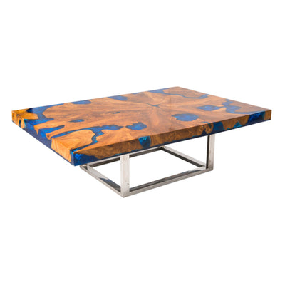 Teak & Blue Resin Inlaid Cracked Wood Coffee Table by Aire