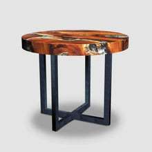 Round Teak & Resin Infused Accent Side Table Brown/Ochre/White by Aire