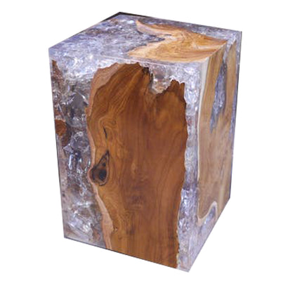Resin Inlaid Teak Wood Square Block Stool-2 Sizes – Aire Furniture
